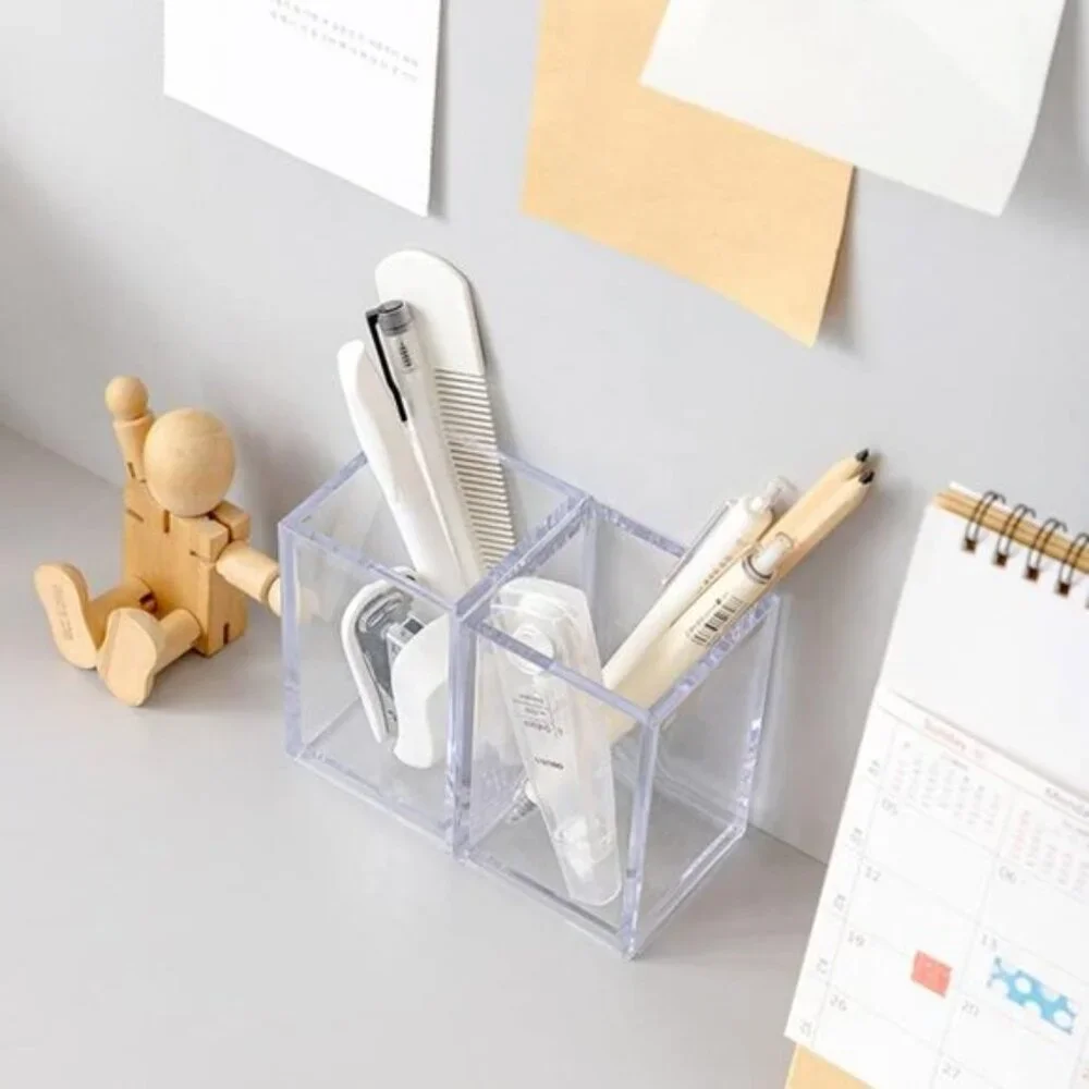 3-Pack Clear Acrylic Makeup Brush & Pencil Holders for Desk or Vanity Storage